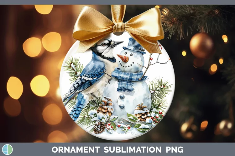 Christmas Snowman Blue Jay Ornament Sublimation Designs