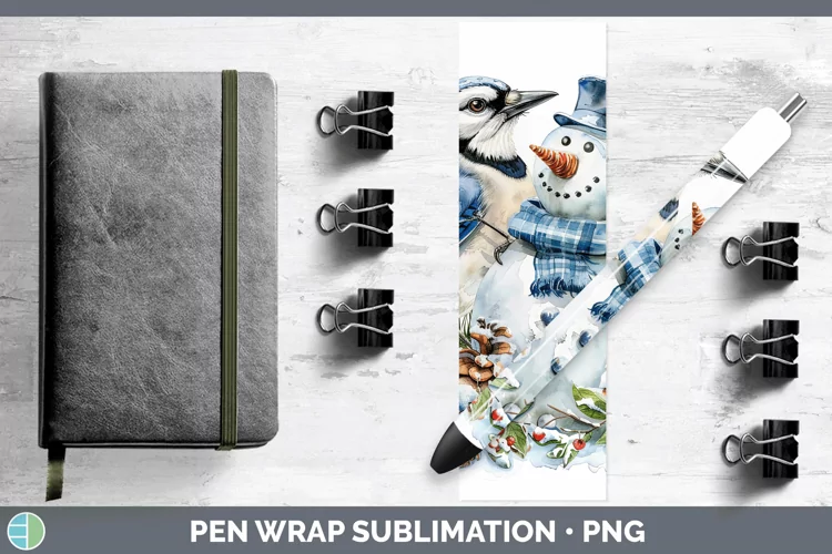Christmas Snowman Blue Jay Pen Wrap Sublimation Pen Designs