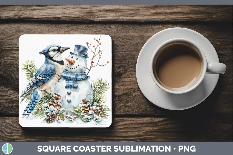 Watercolor Blue Jay Square Coaster Sublimation Coaster Desig