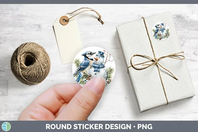 Watercolor Blue Jay Stickers | Round Labels Designs