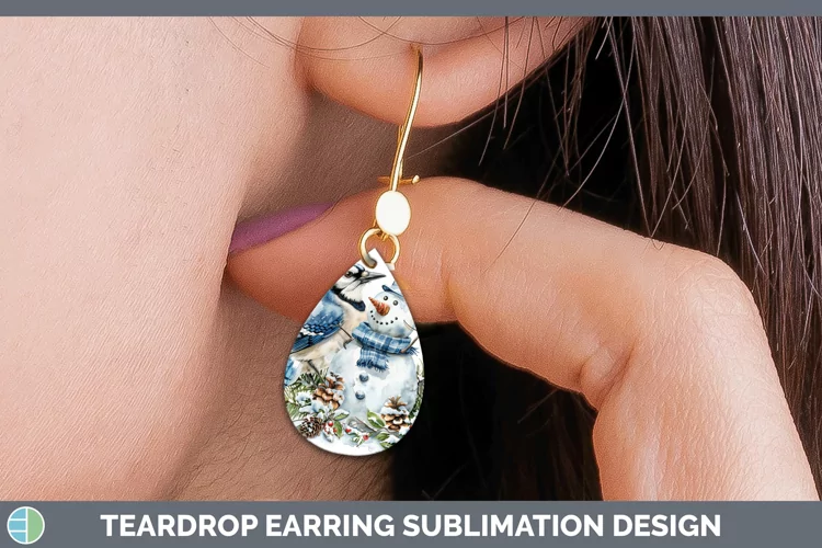 Watercolor Blue Jay Teardrop Earrings Sublimation Earrings D