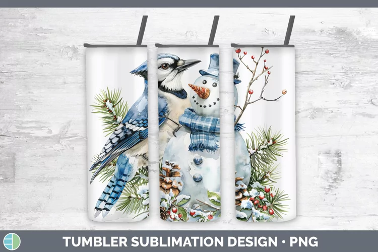 Watercolor Blue Jay Tumbler Sublimation 20 oz Skinny Tumbler