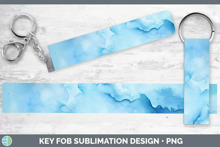 Watercolor Blue Key Fob Sublimation Wristlet Designs