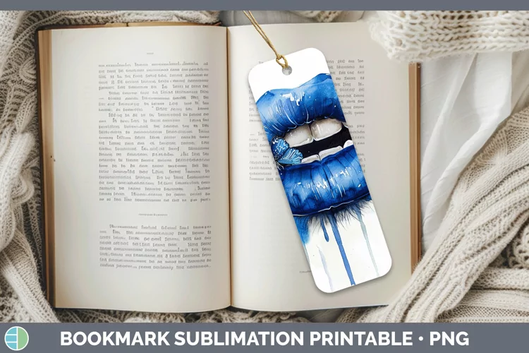 Watercolor Blue Lips Bookmark Sublimation Printable Designs