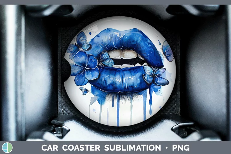 Watercolor Blue Lips Car Coaster Sublimation Coaster Designs