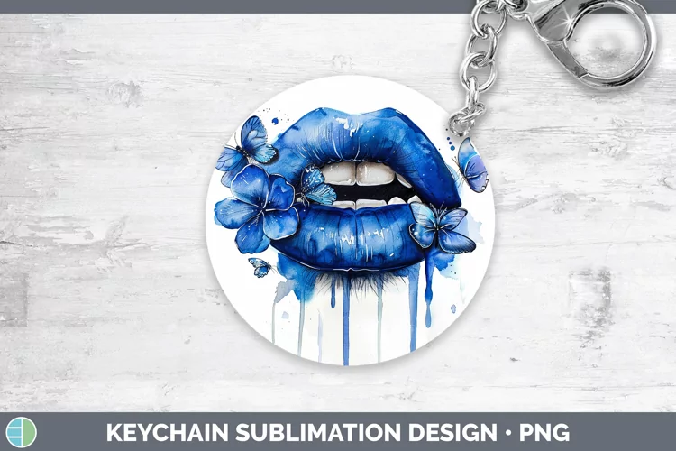 Watercolor Blue Lips Keychain Sublimation Keyring Designs