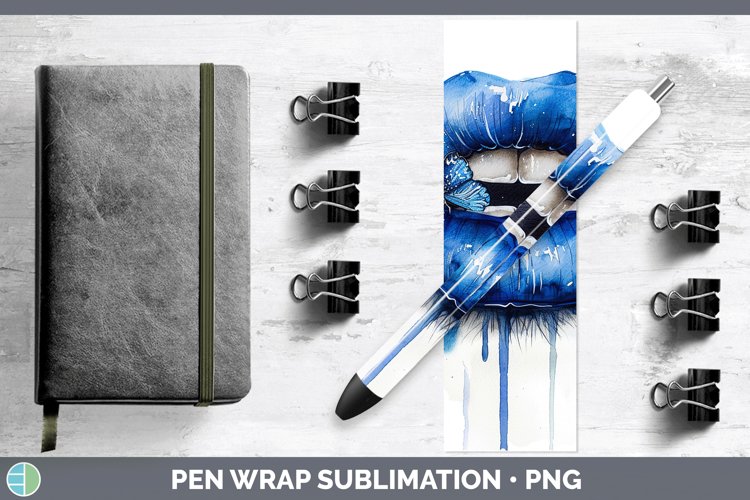 Watercolor Blue Lips Pen Wrap Sublimation Epoxy Pen Designs