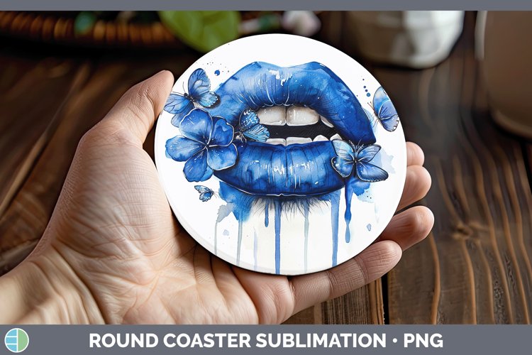 Watercolor Blue Lips Round Coaster Sublimation Coaster Desig