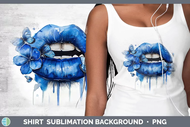 Watercolor Blue Lips Shirt Sublimation Sublimation Backgroun
