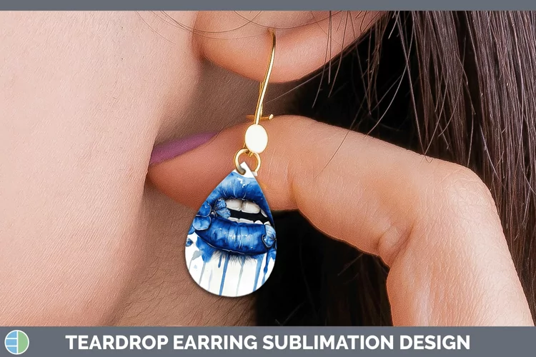 Watercolor Blue Lips Teardrop Earrings Sublimation Earrings