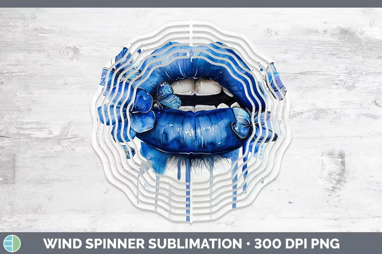 Watercolor Blue Lips Wind Spinner Sublimation Spinner Design