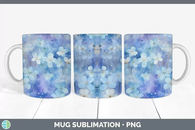 Watercolor Blue Mug Wrap Sublimation Coffee Cup Designs