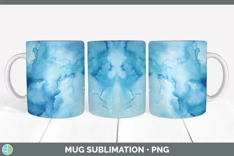 Watercolor Blue Mug Wrap Sublimation Coffee Cup Designs
