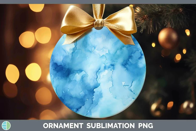 Watercolor Blue Ornament Sublimation Bauble Designs