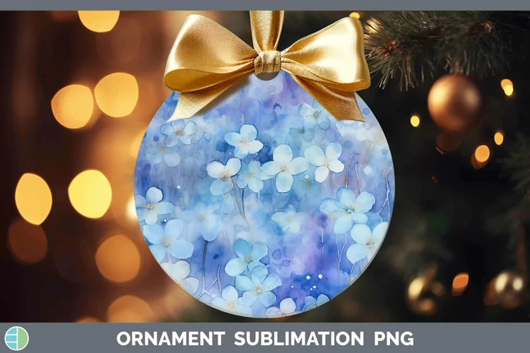 Watercolor Blue Ornament Sublimation Bauble Designs
