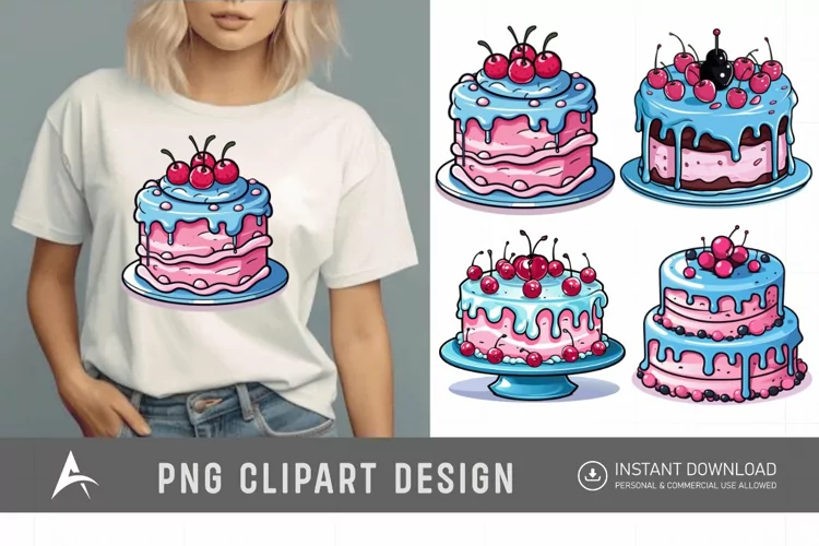 Watercolor Blue Pink Cakes Clipart