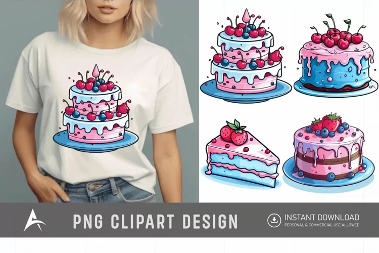 Watercolor Blue Pink Cakes Clipart