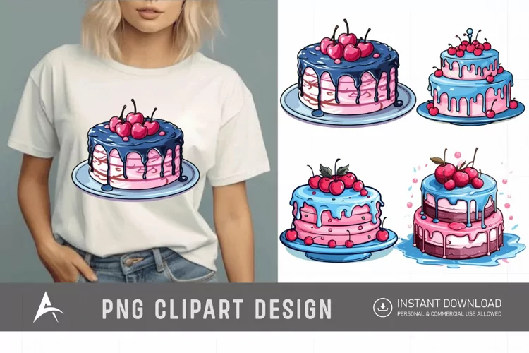 Watercolor Blue Pink Cakes Clipart