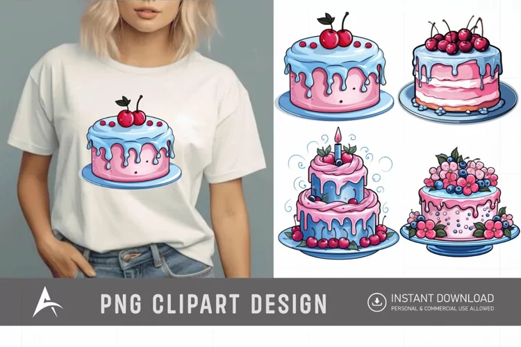 Watercolor Blue Pink Cakes Clipart
