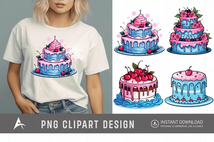 Watercolor Blue Pink Cakes Clipart
