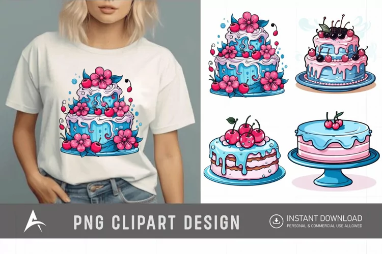 Watercolor Blue Pink Cakes Clipart