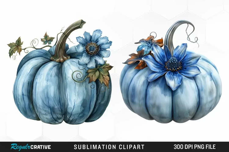Watercolor Blue Pumpkins Clipart