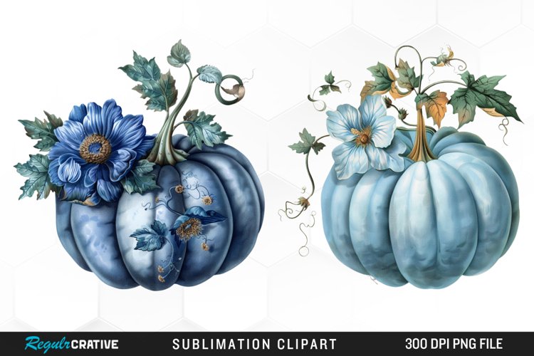 Watercolor Blue Pumpkins Clipart