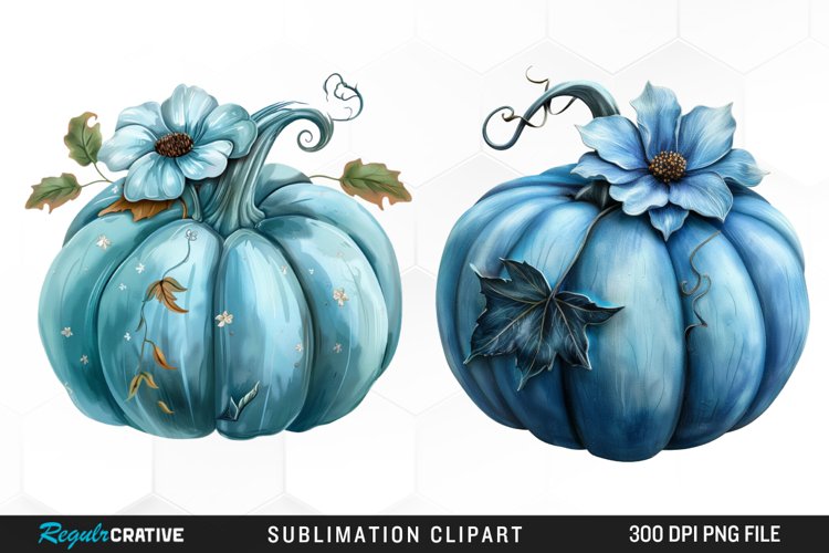 Watercolor Blue Pumpkins Clipart
