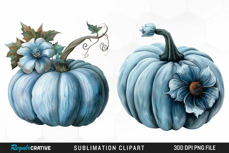 Watercolor Blue Pumpkins Clipart