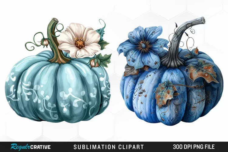 Watercolor Blue Pumpkins Graphics Clipart