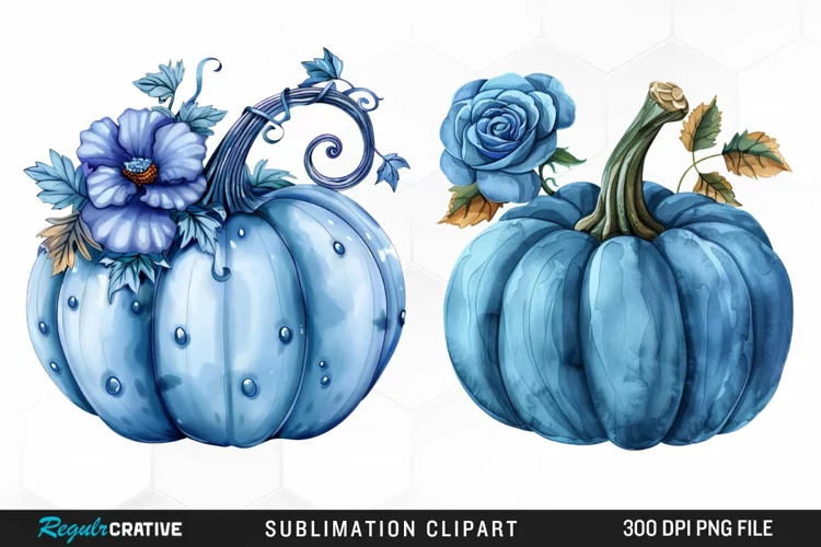 Watercolor Blue Pumpkins Clipart