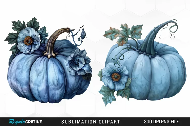 Watercolor Blue Pumpkins Clipart