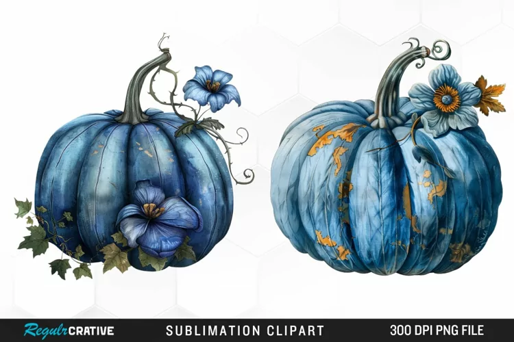 Watercolor Blue Pumpkins Clipart
