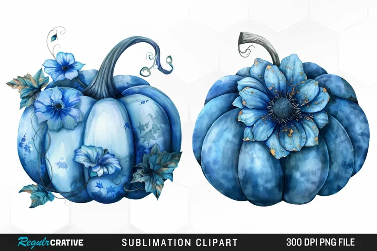 Watercolor Blue Pumpkins Clipart