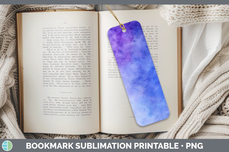 Watercolor Blue Purple Bookmark Sublimation Printable Design