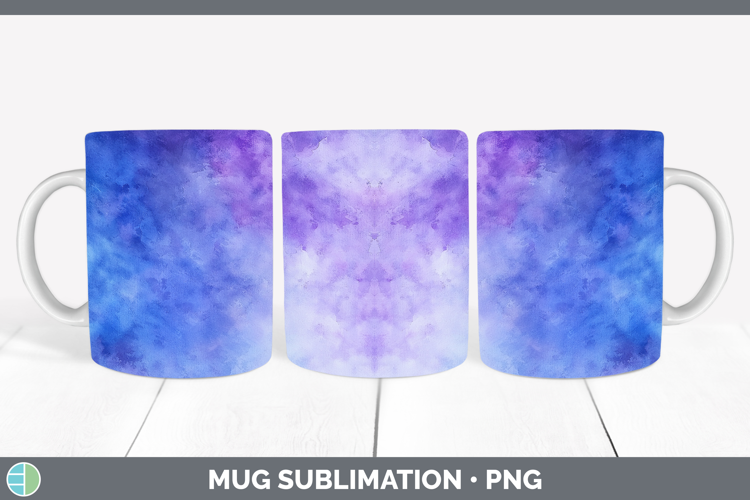 Watercolor Blue Purple Mug Wrap Sublimation Coffee Cup Desig