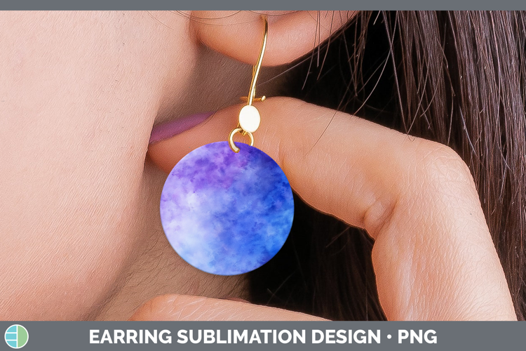 Watercolor Blue Purple Round Earrings Sublimation Earrings D