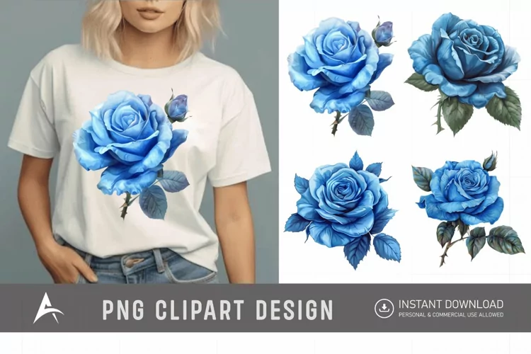 Watercolor Blue Rose Clipart