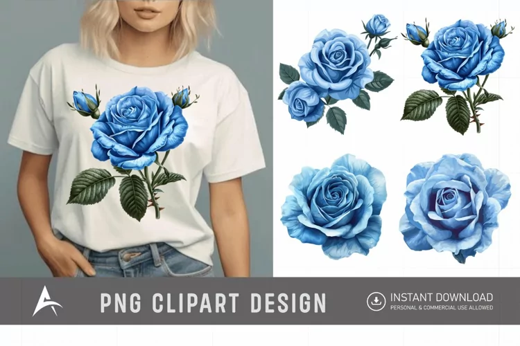 Watercolor Blue Rose Clipart