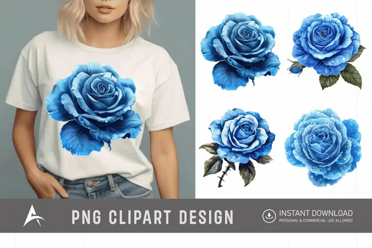 Watercolor Blue Rose Clipart