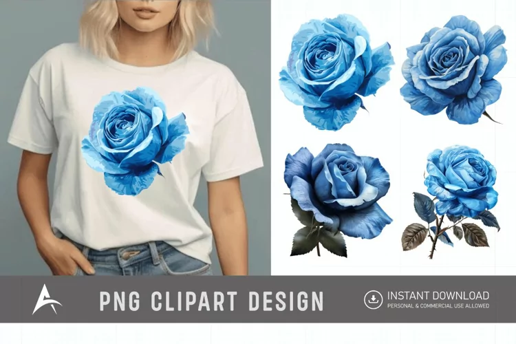Watercolor Blue Rose Clipart