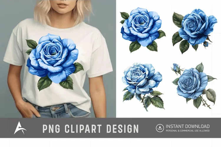 Watercolor Blue Rose Clipart