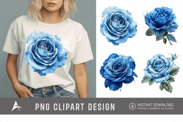 Watercolor Blue Rose Clipart