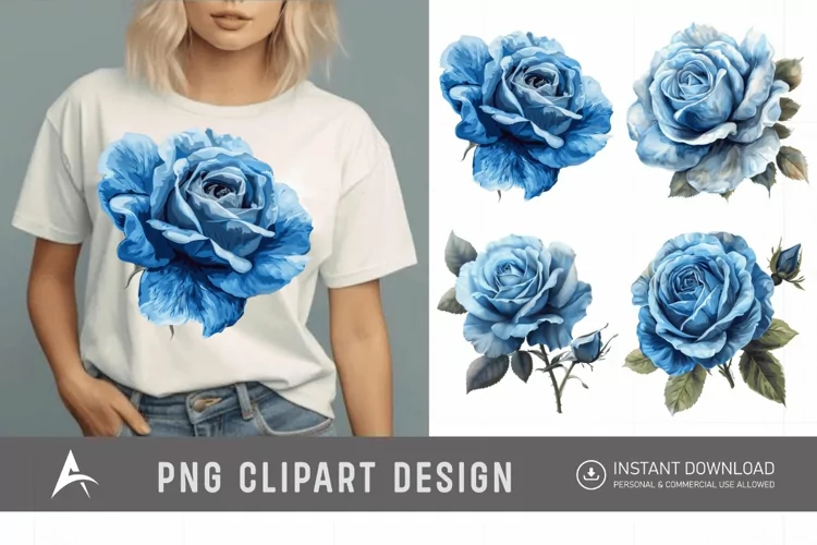 Watercolor Blue Rose Clipart