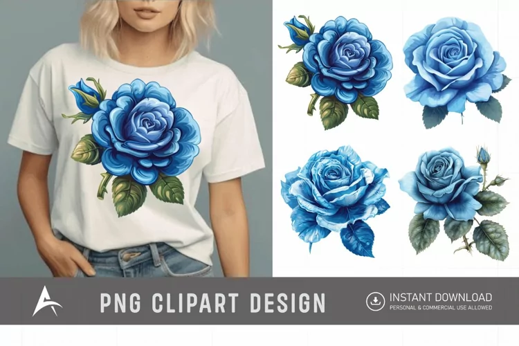 Watercolor Blue Rose Clipart