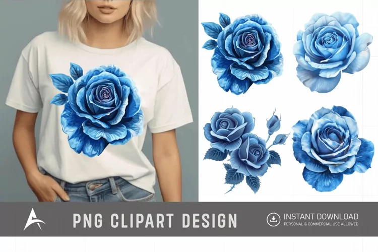 Watercolor Blue Rose Clipart