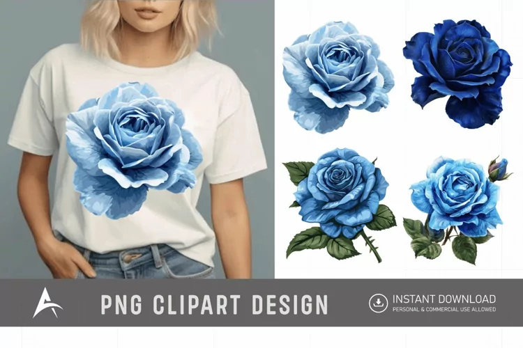 Watercolor Blue Rose Clipart