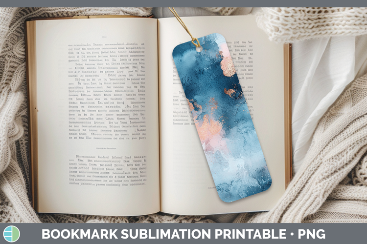Watercolor Blue Rose Gold Bookmark Sublimation Printable Des