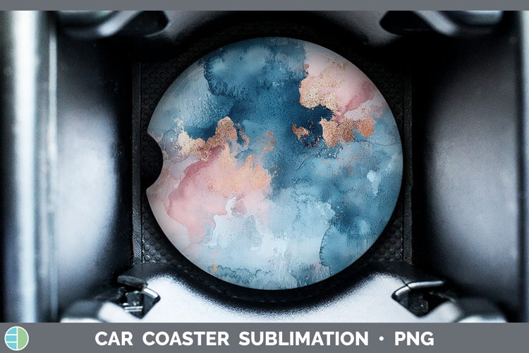 Watercolor Blue Rose Gold Car Coaster Sublimation Designs