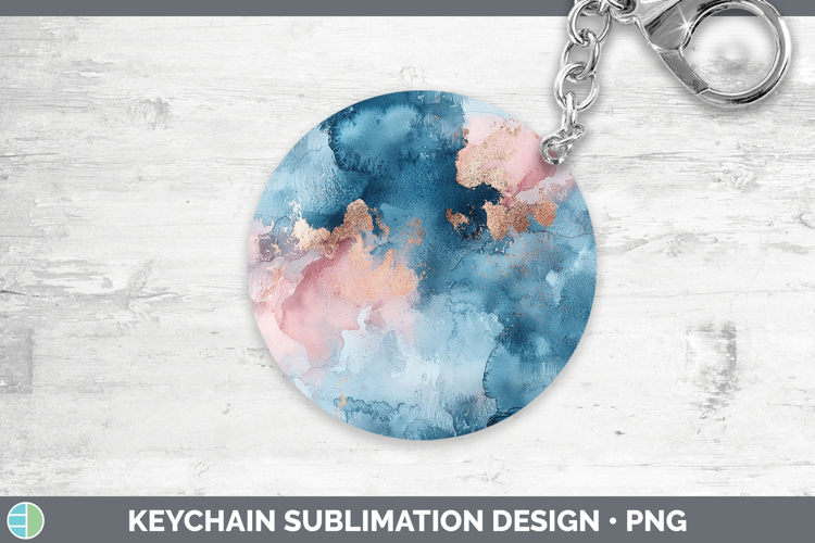 Watercolor Blue Rose Gold Keychain Sublimation Keyring Desig
